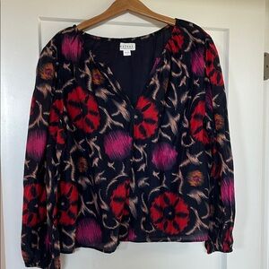 Velvet by Graham & Spencer Floral Blouse - Navy, Fuchsia and Red